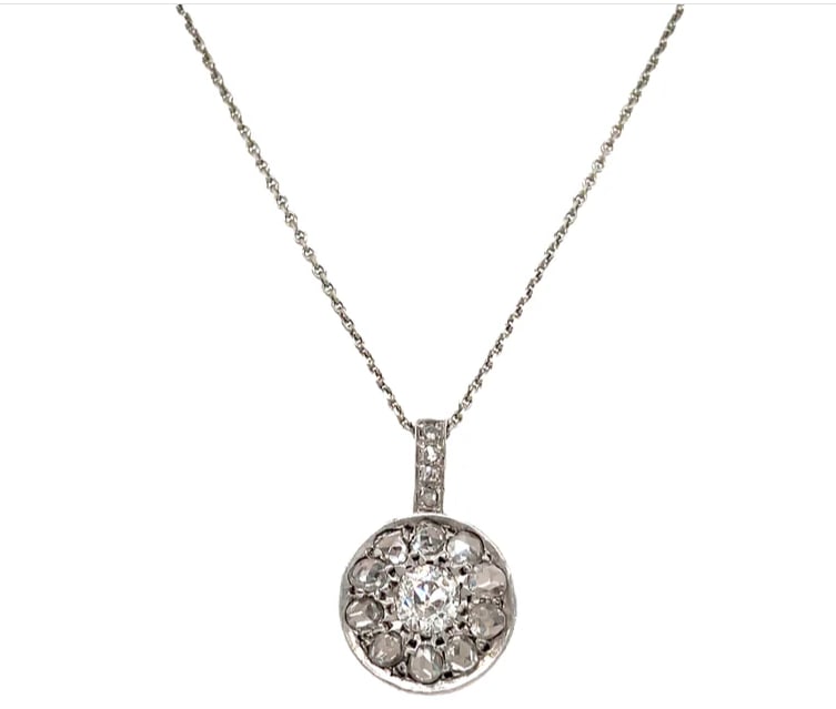 0.90 Ct Old Mine-Cut Diamond Art Deco Necklace in 18K White Gold ? 5.2 g (1 of 4)