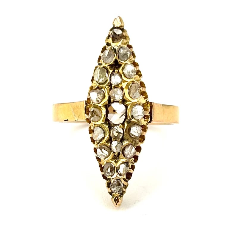 From the 1940s a stunning 9K Yellow Gold Shuttle Ring with Antique Diamond Stones - 4.73gr. (1 of 5)