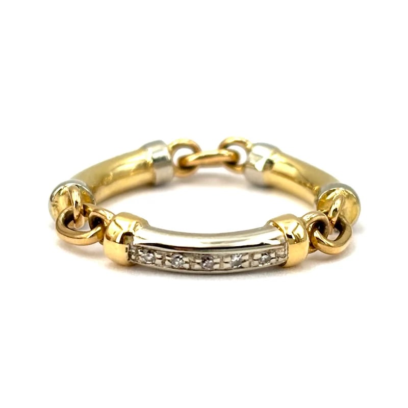 Modern 18kt Yellow and White Gold semi-movable Chain Ring with Brilliant-Cut Diamonds - 4.52gr (1 of 6)