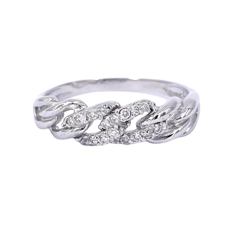 Modern and sleek 18K White Gold Chain-Style Ring with Brilliant 0.14ct Diamonds - 2.49gr (1 of 7)