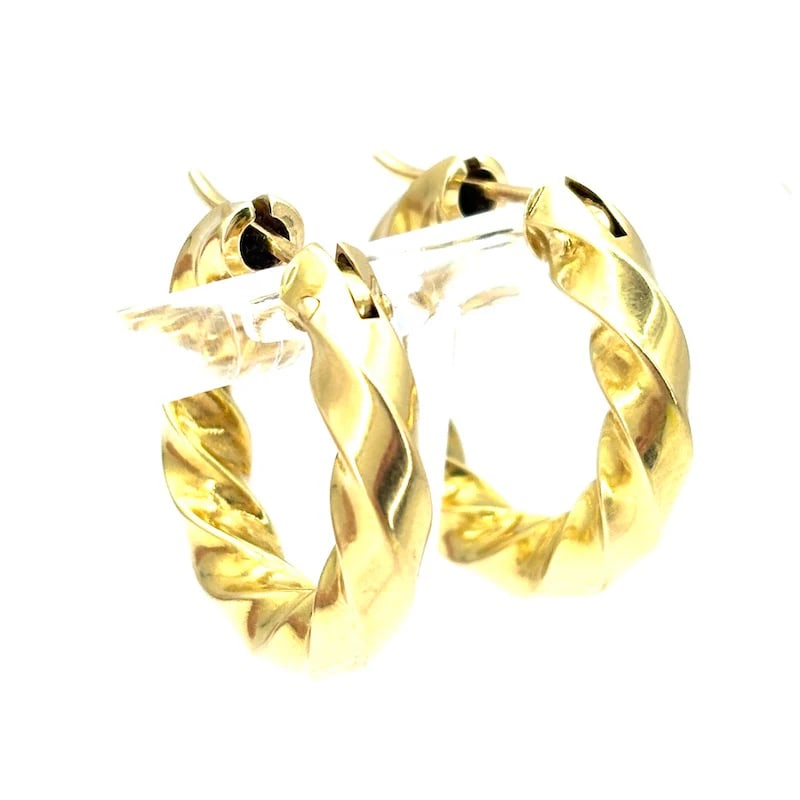 Delicate and Universal Spiraled Hollow Tube 18kt Yellow Gold Hoop Earrings - Weight 6.64gr (1 of 4)