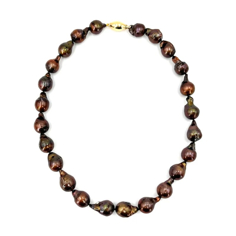 18kt Yellow Gold Choker Necklace with Irregular Brown Baroque Akoya Pearls, Sapphire Accent - 65gr (1 of 7)