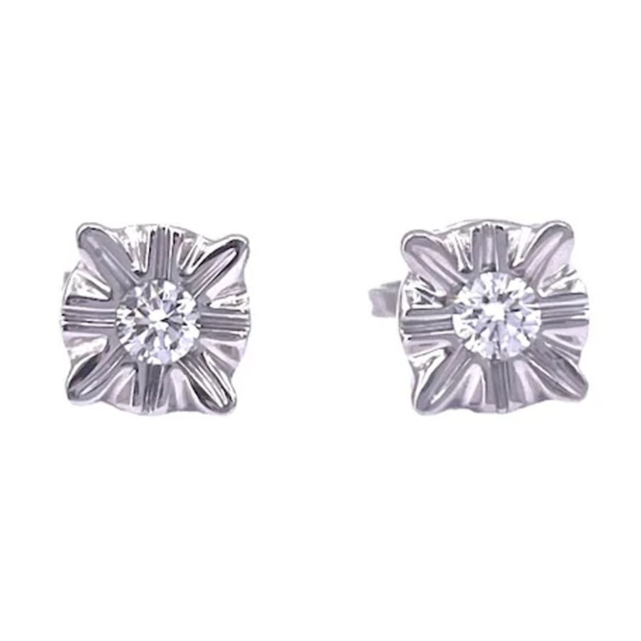 Elegant 18k White Gold Diamond Stud Earrings - weight 2.50 gr, Total 0.17 ct Brilliant Cut Diamonds (1 of 4)