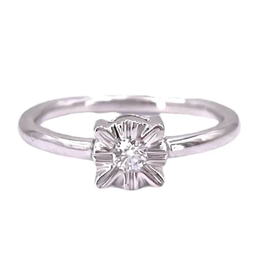Classic White Gold 18kt Bloom Ring with Central 0.09ct Diamond - Weight 3.12 gr (1 of 5)