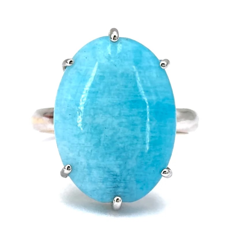 Vivid and striking Amazonite Single-Stone Ring in 18kt White Gold - Weight 5.92 gr (1 of 5)