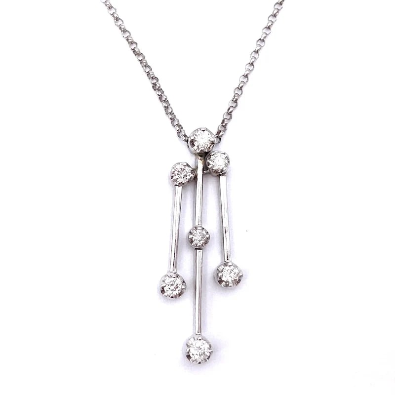 Triple Slender Bar Pendant in 18kt White Gold with 0.29-0.34ct Diamonds and Chain Included - 4.26 gr (1 of 4)
