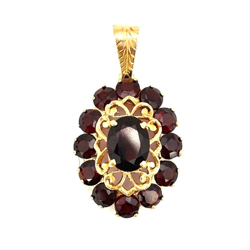 Exquisite Retro Oval Garnet Pendant in 18kt Solid Yellow Gold, Weighing 5.29gr (1 of 5)