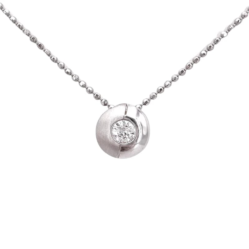 18kt White Gold Diamond Pendant with ball-style chain - Diamonds weigh 0.14-0.19ct - Weight 3.74gr (1 of 6)
