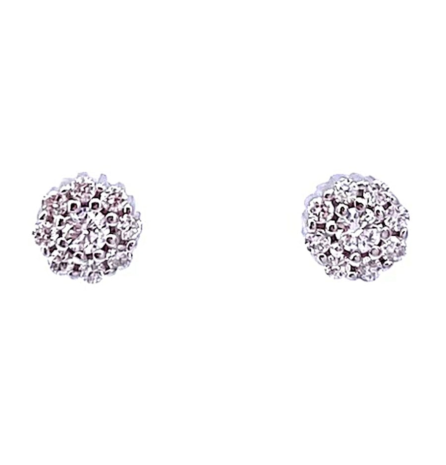 Classic 18kt White Gold Rosette-Style Stud Earrings full of 0.14ct Diamonds - Weight 1.50gr (1 of 3)