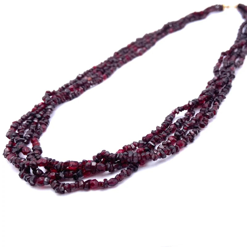 Retro-style Four-Strand Garnet Pebble Necklace with Large Yellow Gold 18kt Lobster Clasp 68.35gr (1 of 5)