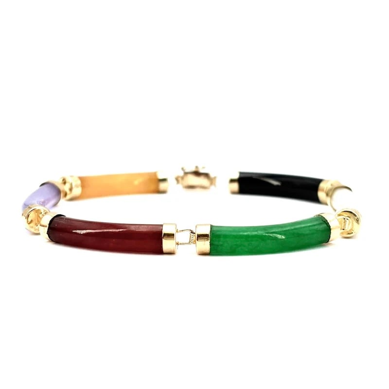 Charismatic Boho-Inspired 18kt Yellow Gold Bracelet with Rounded Natural Multicolor Gemstones, 9.97g (1 of 7)