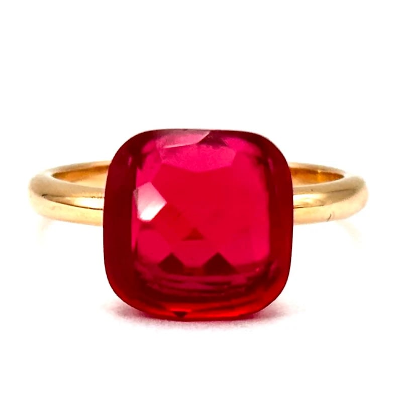 18K Rose Gold Essential Single-Stone Ring with Square Red Synthetic Gem, 4.65 gr (1 of 6)