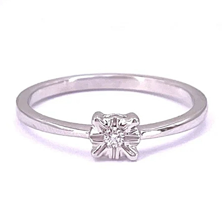 Delightful White Gold 18k Ring with Floral Motif and Central 0.02ct Brilliant Diamond, Weight 1.97gr (1 of 5)