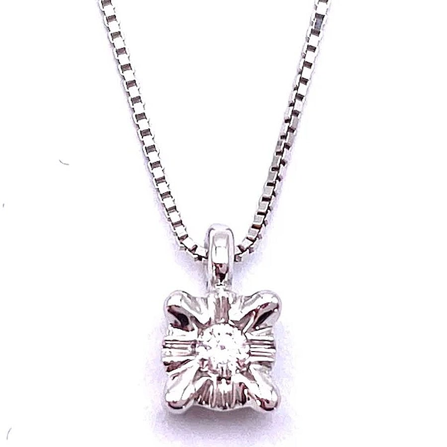 Delicate White Gold Pendant with Brillant-Cut 0.02ct Diamond and 18K Box Chain, 1.75 gr (1 of 4)