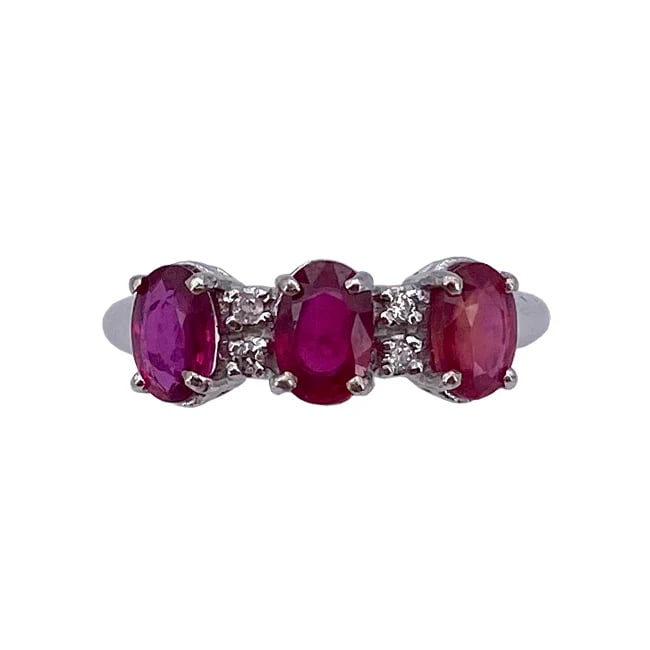 A row of 3 Rubies 1.79ct total on this classic 18k Solid white gold ring with 0.04ct Diamonds , 2.25 (1 of 4)