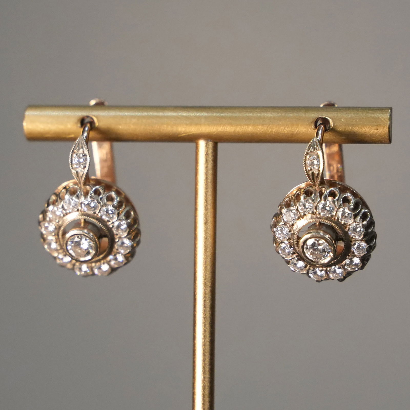 Belle Epoque inspired 14K White Golden Leverback Earrings with 1.68ct Diamonds, 9.94 gr (1 of 4)