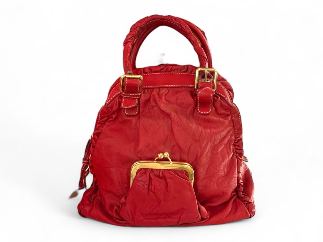 Dolce & Gabbana Red Leather Handbag Gold Details - Authentic Good Condition (1 of 5)