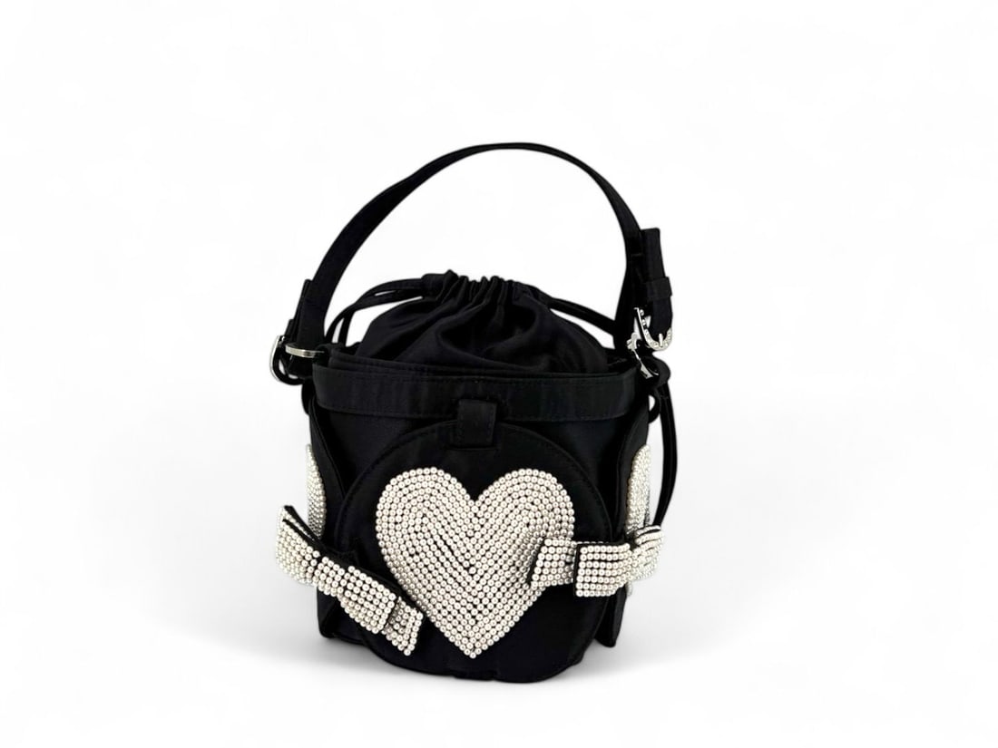Chic Gai Mattiolo Suede & Pearl Bucket Bag - Authentic & Perfect: Refined Gai Mattiolo mini bucket bag crafted from velvety black suede and silk details. Adorned with elegant pearl embellishments and silver hardware, this accessory offers a unique "couture" touch. I