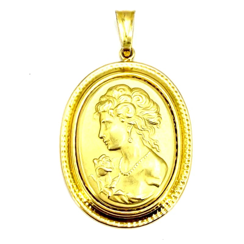 Exquisite 18K Yellow Gold Signed Orlando Cameo Pendant with Artistic Feminine Emblem - 4.94 gr (1 of 4)