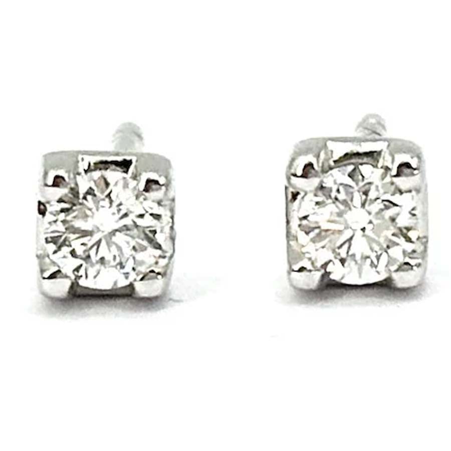 Sparkling 18K White Gold Stud Earrings with 2 Brilliant Diamonds, 0.24 ct Total - 1.26 gr: Timeless and luminous sparkling stud earrings crafted in 18K white gold, featuring two brilliant-cut diamonds set in classic four-prong settings. Designed for elegance and everyday wear, these refined