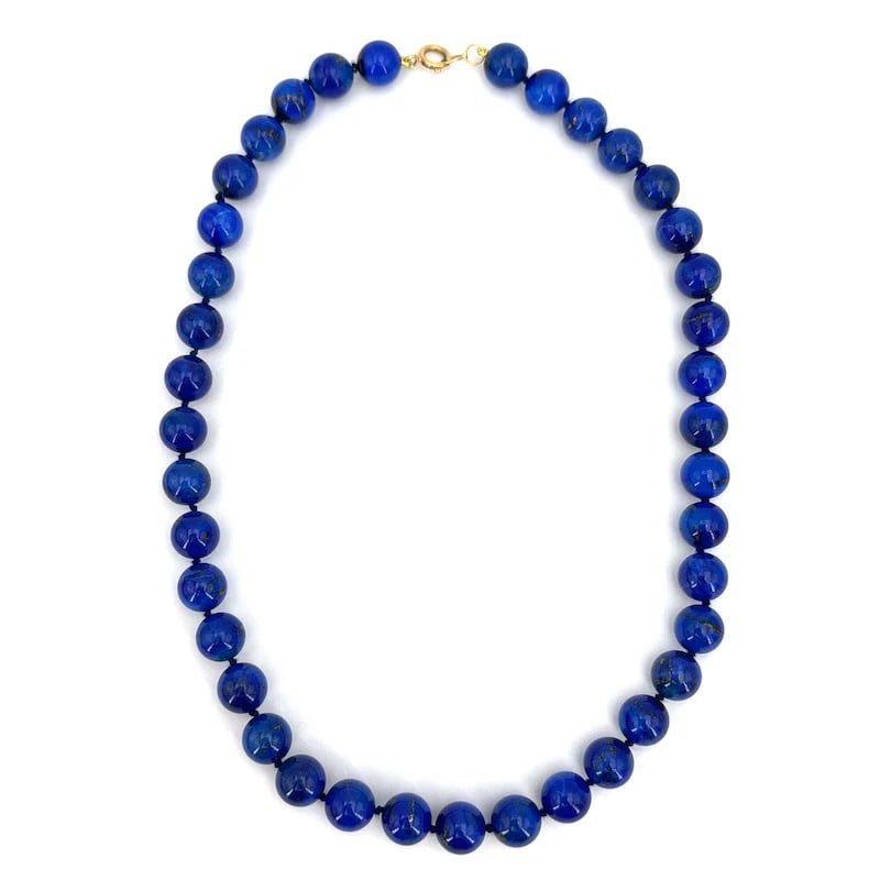Polished Lapis Lazuli Necklace with 10mm Beads and 18kt Yellow Gold Circular Lobster Clasp, (1 of 5)