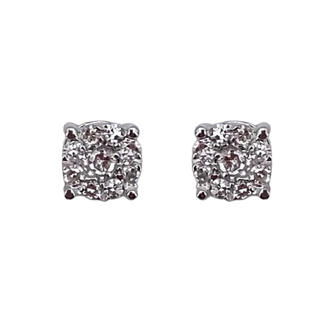 Elegant and timeless White Gold Daisy Stud Earrings with N. 2 Diamonds 0.19ct total - Weight 1.26gr: Elegant and timeless daisy-style stud earrings crafted in 18kt white gold, featuring brilliant-cut diamonds for a subtle sparkle. The earrings are secured with posts and butterfly backs, offering a re