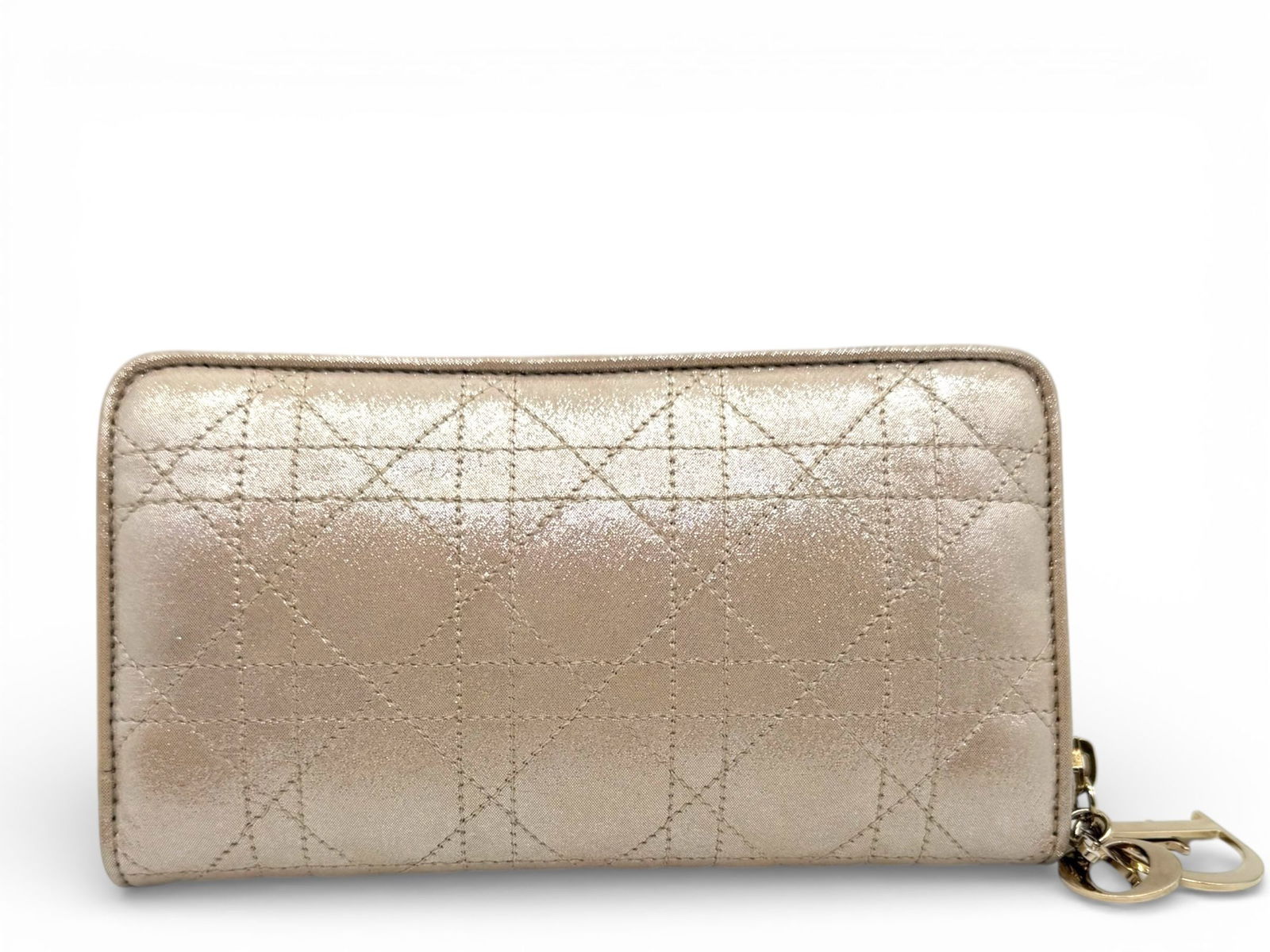 Dior Champagne Glitter Satin Wallet with Gold Hardware - Elegant & Chic: Elevate your accessories collection with this stunning Dior champagne glitter satin wallet. A refined and eye-catching piece that adds a touch of glamour and timeless sophistication to any look. Brand