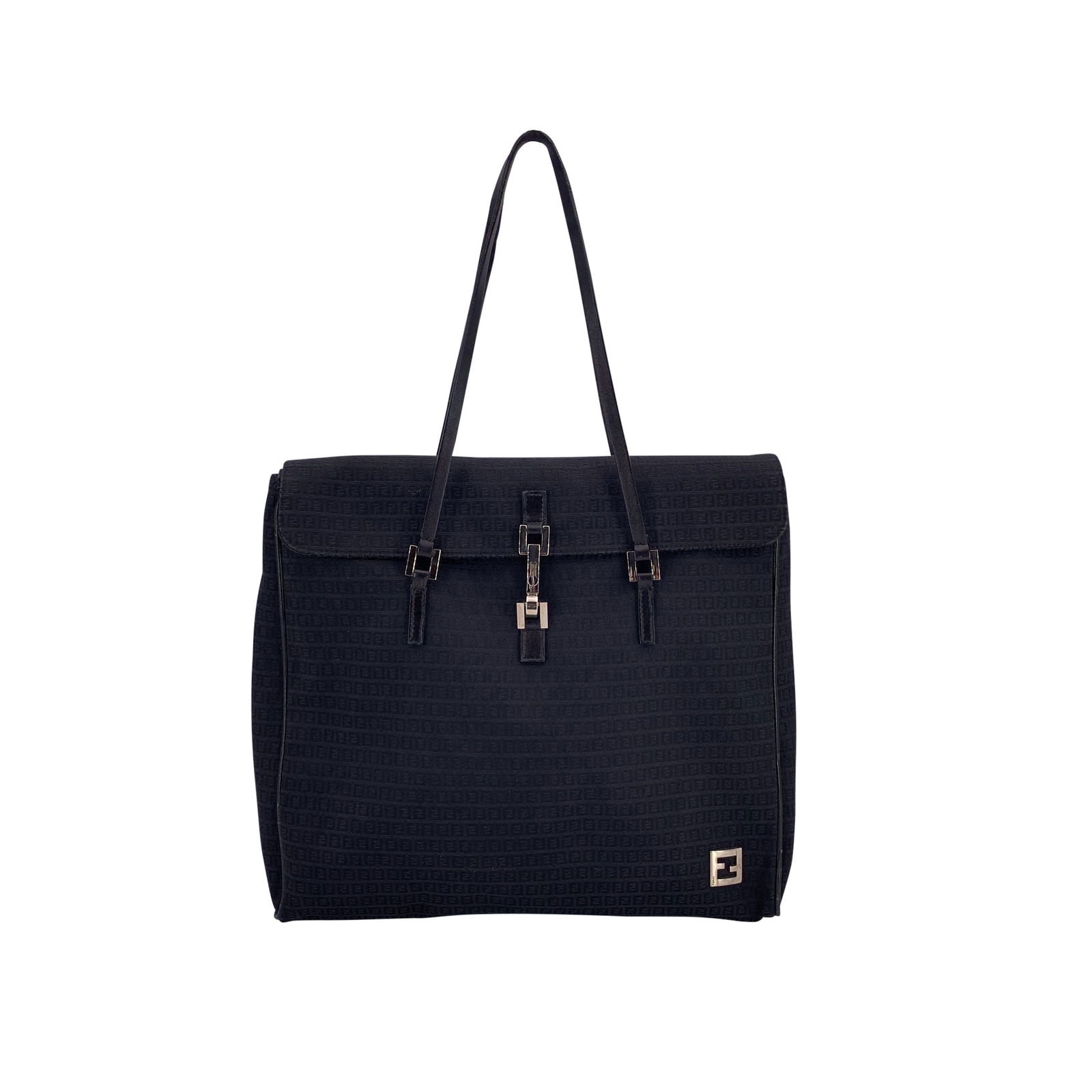Fendi Cloth Tote Bag: Step into the world of timeless Italian design with this beautiful Fendi tote bag, crafted in the iconic black Zucchino monogram canvas. A refined everyday companion, it features sleek black leather t