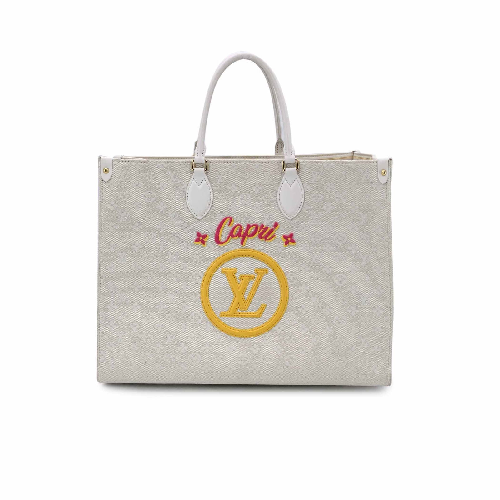 Louis Vuitton Cloth Tote Bag Onthego: This beautiful Bag will come with a Certificate of ity provided by Entrupy. The certificate will be provided at no further cost. Limited edition Louis Vuitton 'Capri' OnTheGo GM bag, created for the L