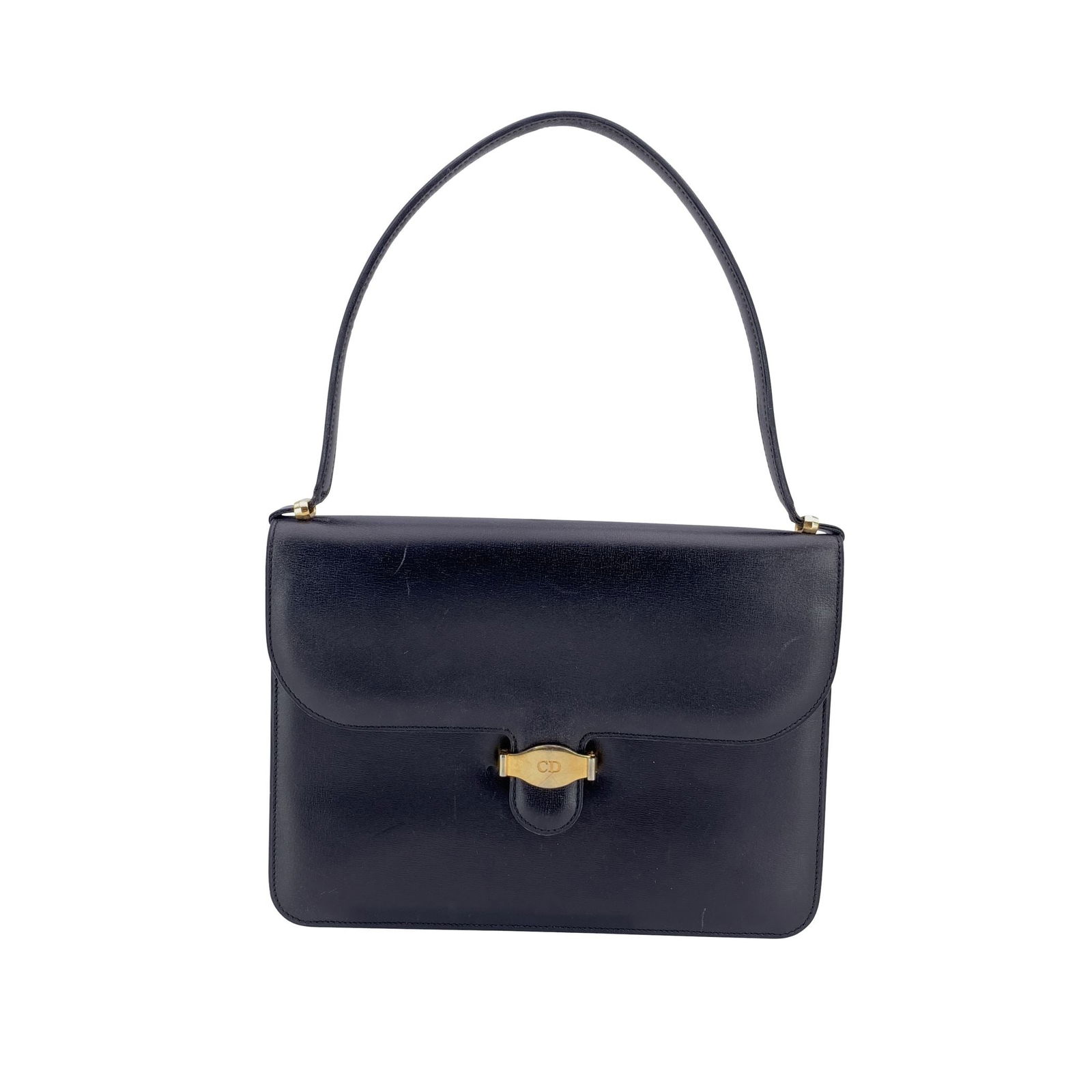 Dior Vintage Leather Handbag: This Christian Dior Vintage Black Leather Gold Plaque Satchel Handbag is crafted in France and presents a sleek, structured silhouette in smooth black leather, perfect for those who appreciate classic