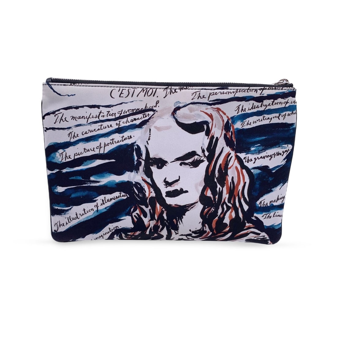 Dior Cloth Clutch Bag J'adior: Dior zip pouch from the 2019 fall/winter collection, designed in collaboration with American contemporary artist Raymond Pettibon, formerly known as Raymond Ginn. The design features an impressionisti