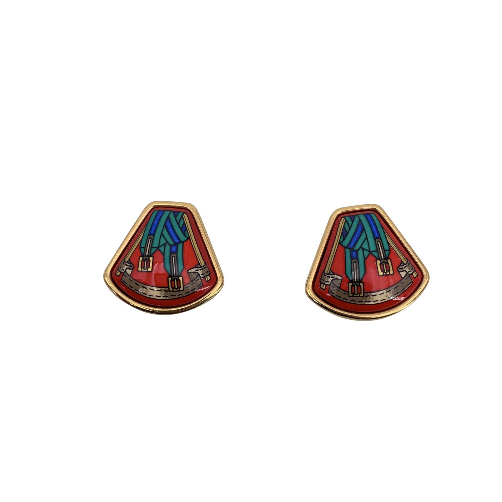 Hermes Vintage Metal Earrings: Beautiful and collectible Hermes hanging earrings inspired by the iconic "Les Sangles" silk scarf designed by Joachim Metz in 1989, a celebrated motif from the maison's equestrian heritage. Crafted in