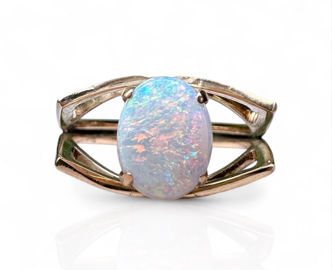 Delicious 18k Solid Gold Ring with Harlequin Opal (1 of 5)