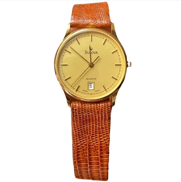 Delightful 18k Solid gold Dial Vintage Bulova quartz Swiss Made Wristwatch (1 of 7)
