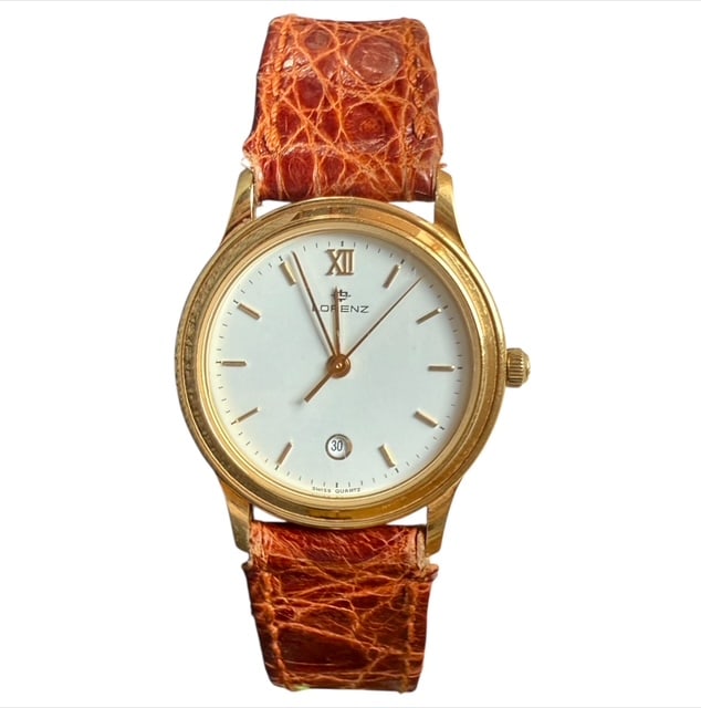 Delightful 18k Solid gold Dial Classic Lorenz quartz Swiss Made Wristwatch (1 of 8)