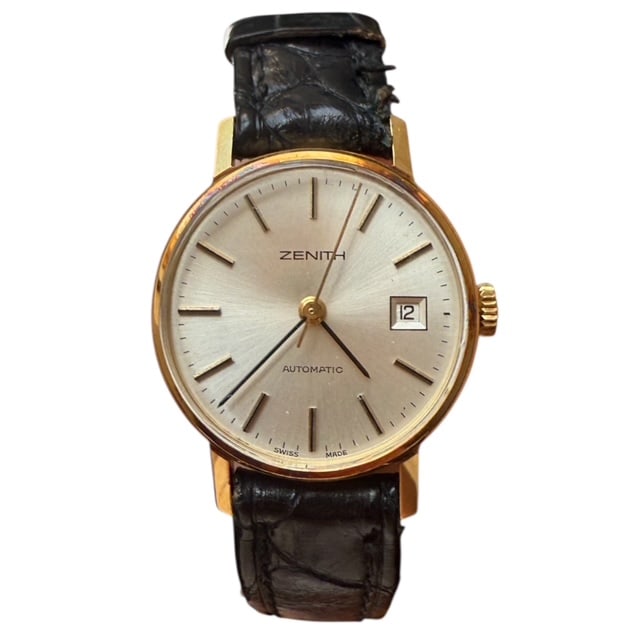 Rare Vintage Automatic Zenith 18k Gold Dress Watch: Rare Vintage Automatic Zenith 18k Gold Dress Watch The watch comes as you can see thru the pictures Case: 25x25mm crown excluded Perfectly working SKU: 18w Swiss Made Rare collection Timepiece"