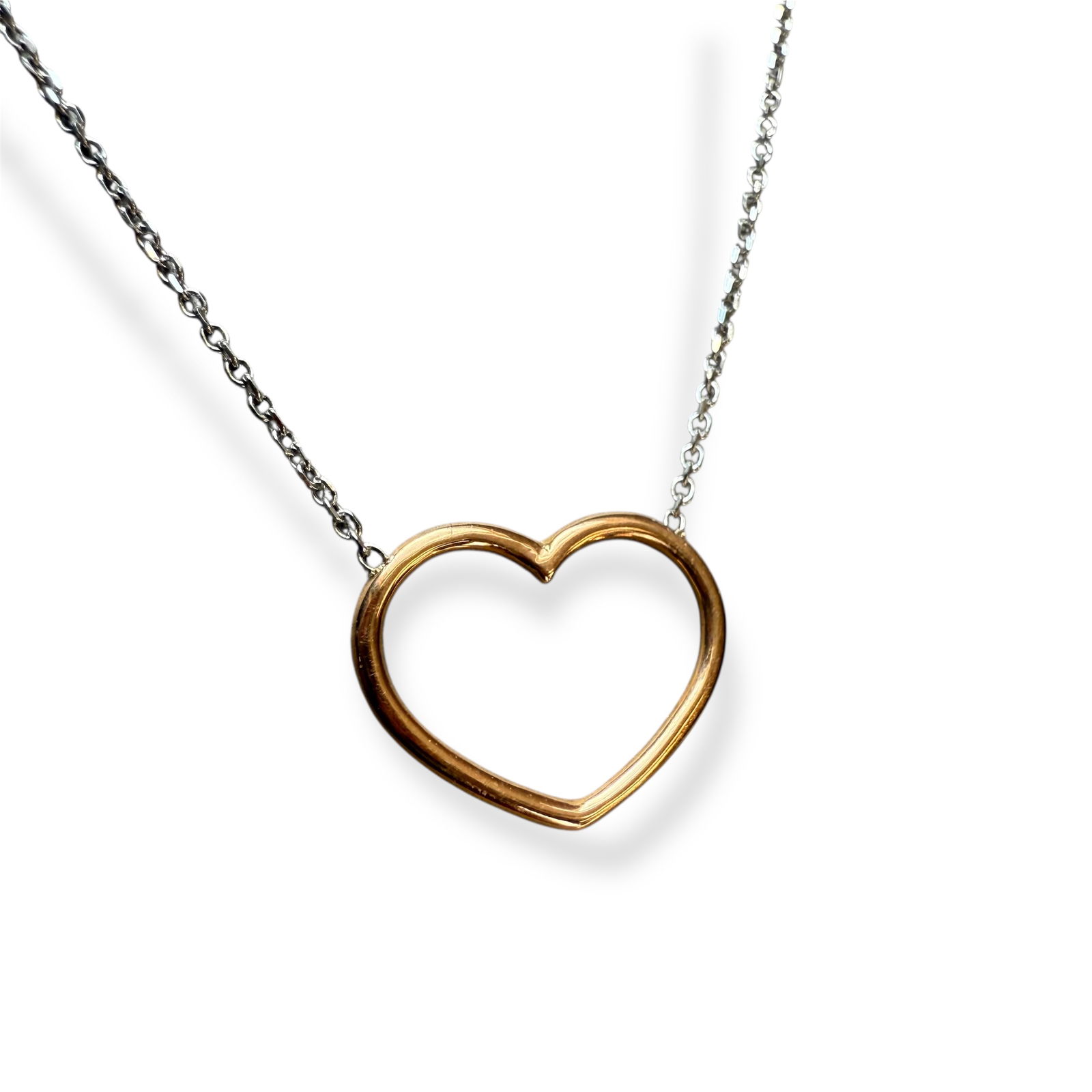 Charming Yellow and White 18K Solid gold Necklace with Heart pendant (1 of 7)