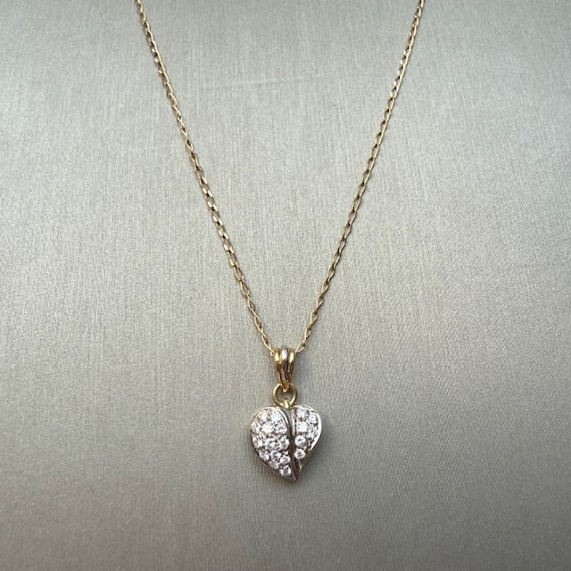 Yellow and White 18k Solid gold Necklace with Heart pendant enriched with 0,32ct Natural Diamonds (1 of 4)