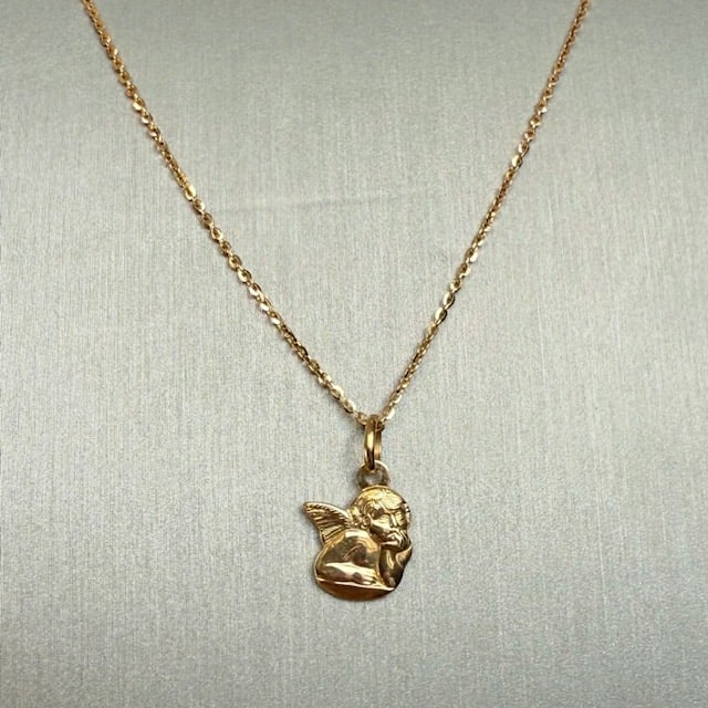 Delicate 18K Solid gold Necklace with Angel pendant (1 of 5)