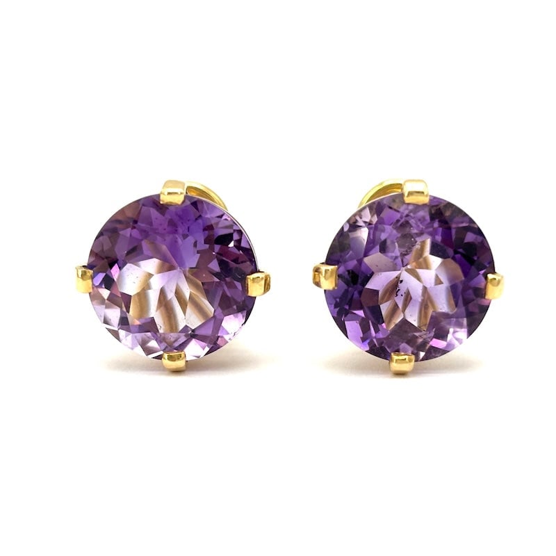 Amethyst and yellow gold button earrings, lobe - 1.5 cm; 8.96 gr. (1 of 7)