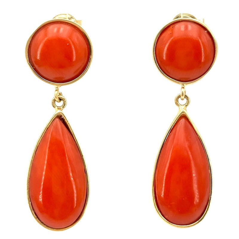 Coral and yellow gold dangle earrings; 5.91 g - 3.5 cm (1 of 7)
