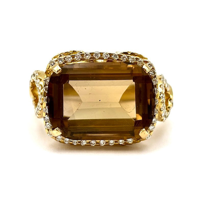 Vintage smoky quartz, yellow gold and diamond ring; 11.08 gr. (1 of 6)