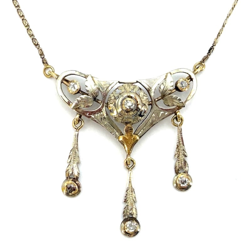Vintage gold and diamond necklace; 4.94 gr. (1 of 8)