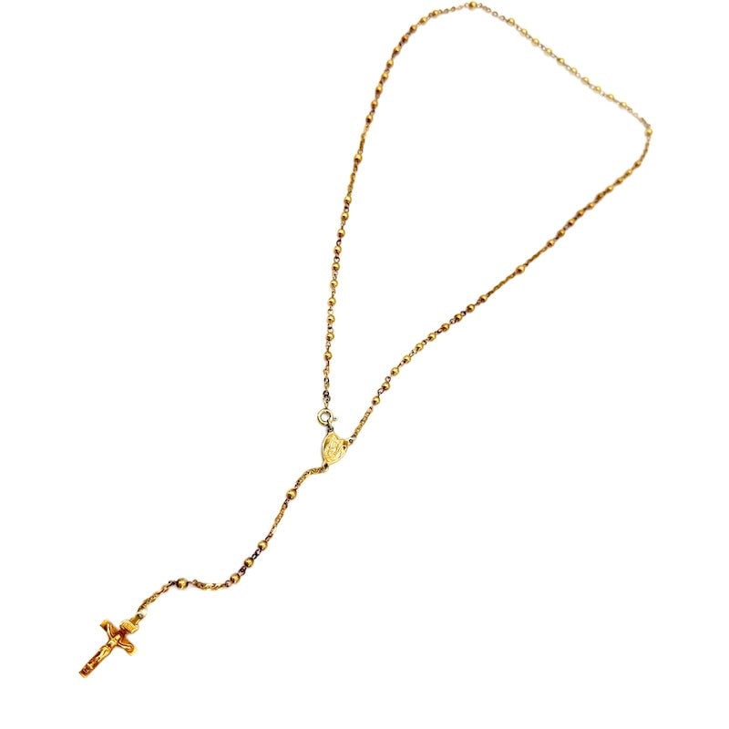 Yellow gold rosary necklace; 8.8 gr.: Beloved vintage rosary necklace, all in 18 kt yellow gold. A lovely piece of jewelry, between devotion and fashion! Our company's certification is available for free, upon request. If you wish to