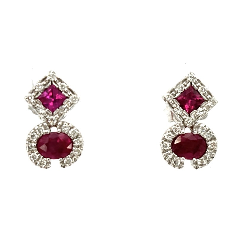 Ruby, diamond and gold lobe earrings; 4.59 gr. (1 of 5)