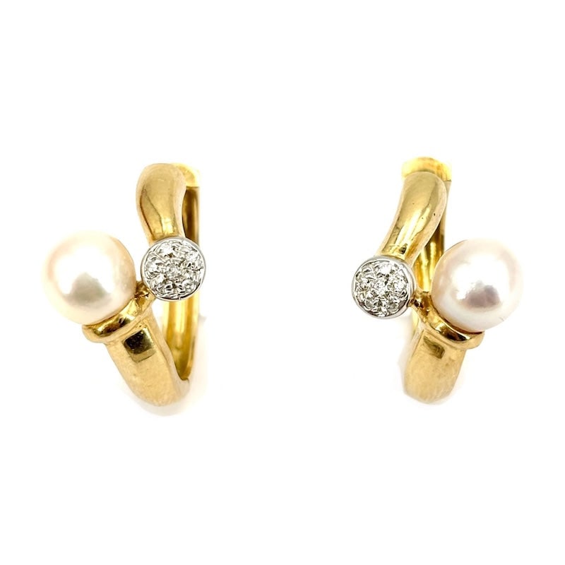 Contrarie ring earrings, pearls, yellow gold and diamonds- 2 cm; 10.43 g (1 of 7)