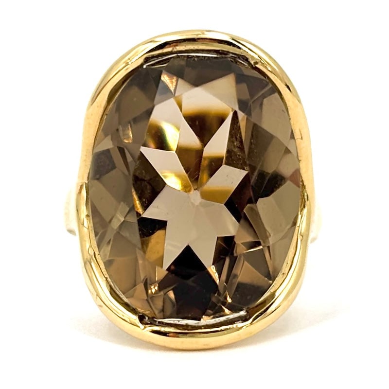 Vintage smoky quartz and yellow gold ring; 7.09 gr. (1 of 8)