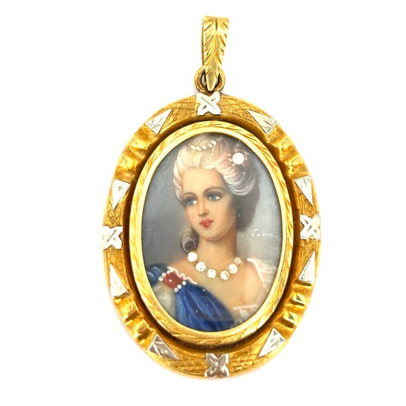 Antique pendant, with hand-painted lady miniature, gold; 6.58 gr. (1 of 7)