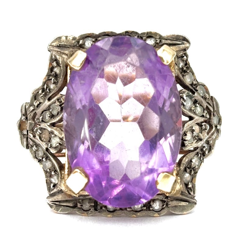 Vintage maxi amethyst and diamond ring; 13.75 gr. (1 of 8)