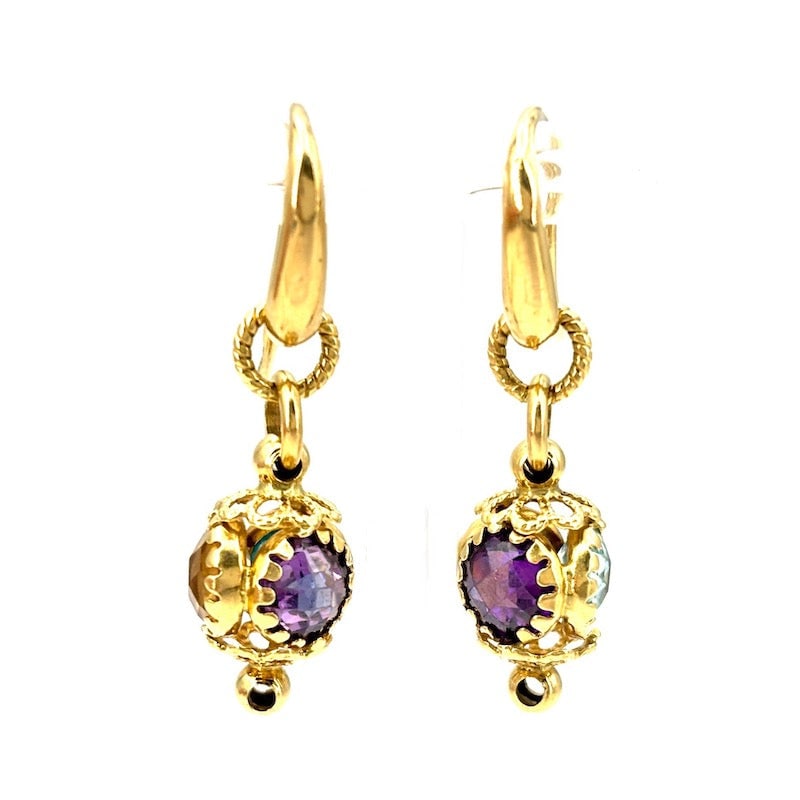 Vintage hydrothermal gemstone and yellow gold mine earrings; 5.37 gr - 3.2 cm (1 of 6)